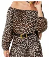 Suncoo Lola Leopard Blouse With Bardot Collar In Beige In Multi
