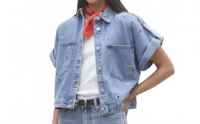 Suncoo Lord Short Sleeve Grommet Jacket In Jeans Clair In Blue