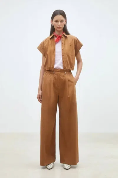 Suncoo Lorena Short Button-down Blouse In Tabac In Brown