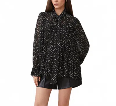 Suncoo Louka Accordion Pleat Polka Dot Top In Black And White