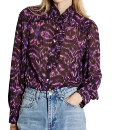 Suncoo Lyric Long Sleeve Blouse In Purple/pink