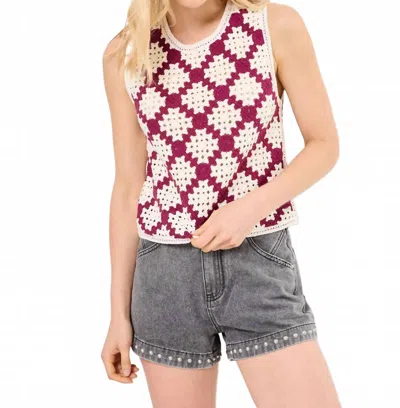 Suncoo Perida Crochet Tank Top In Prune And Cream In Multi