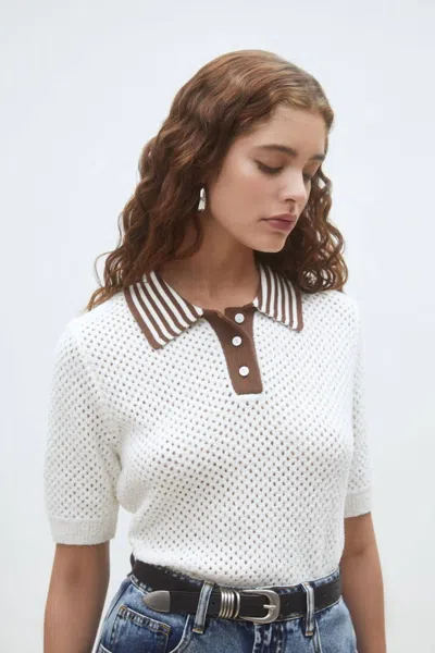 Suncoo Perigue Two-tone Polo Jumper In Off White In Multi