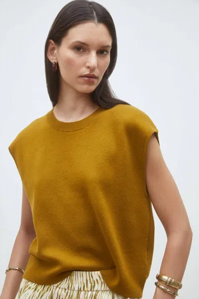 Suncoo Plama Plain Sleeveless Jumper In Olive In Yellow