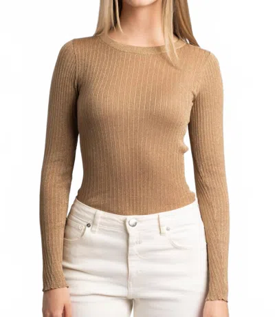 Suncoo Praveg Thin Ribbed Lurex Jumper In Gold In Brown