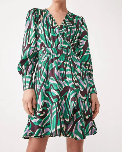 Suncoo Print Wrap Dress In Green In Multi