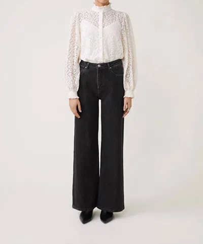 Suncoo Ritual High Waist Wide Leg Jeans Micro Rhinestones In Carbone In Multi