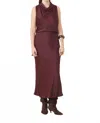 Suncoo Satin Midi Skirt In Prune In Brown