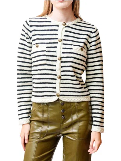 Suncoo Stripe Cardigan In Black/white In Multi