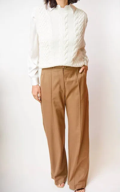 Suncoo Tan Wide Leg Trouser In Multi