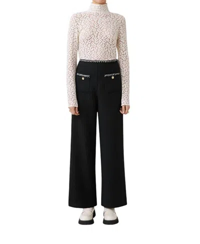 Suncoo Tweed Wide Leg Pants In Black