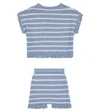 Suncracy Set Rayas Aus Cardigan Und Shorts In Dusty Blue