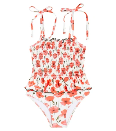 Suncracy Kids' Valencia Floral Smocked Swimsuit In Red