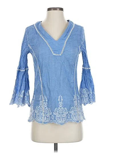 Pre-owned Sundance 3/4 Sleeve Blouse In Blue