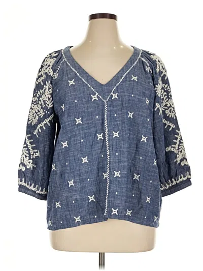 Pre-owned Sundance 3/4 Sleeve Blouse In Blue