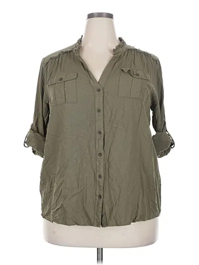 Pre-owned Sundance 3/4 Sleeve Button Down Shirt In Green