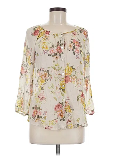 Pre-owned Sundance 3/4 Sleeve Silk Top Ivory Cold Shoulder Neckline Tops