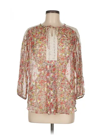 Pre-owned Sundance 3/4 Sleeve Silk Top Ivory Keyhole Neckline Tops In White