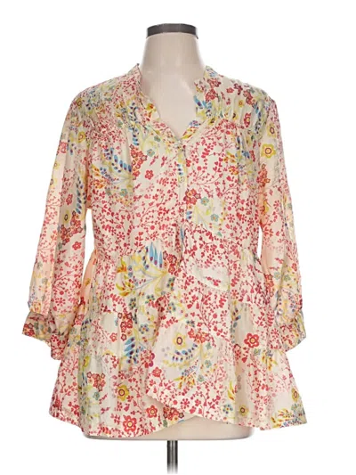 Pre-owned Sundance 3/4 Sleeve Silk Top Pink Plunge Neckline Tops