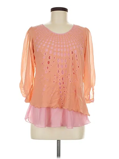 Pre-owned Sundance 3/4 Sleeve Silk Top Pink Sweetheart Neckline Tops