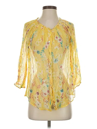 Pre-owned Sundance 3/4 Sleeve Silk Top Yellow Keyhole Neckline Tops