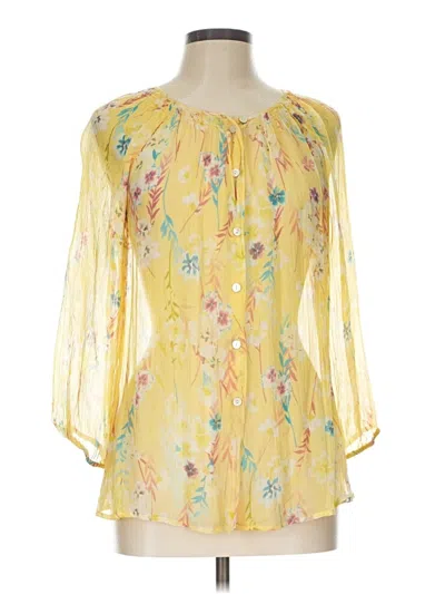 Pre-owned Sundance 3/4 Sleeve Silk Top Yellow Keyhole Neckline Tops