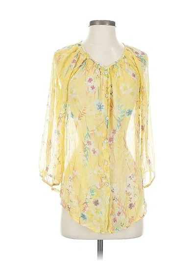 Pre-owned Sundance 3/4 Sleeve Silk Top Yellow Sweetheart Neckline Tops