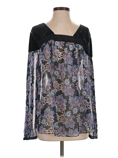 Pre-owned Sundance Long Sleeve Silk Top Black Off The Shoulder Neckline Tops