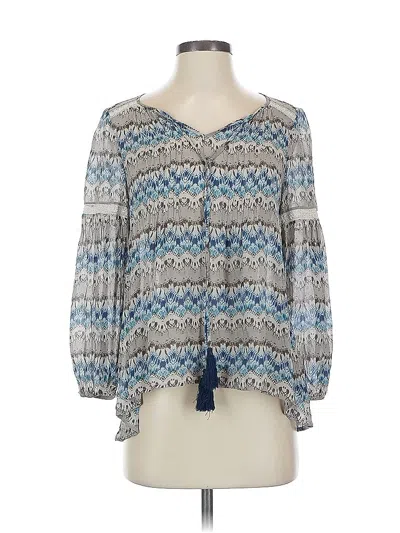 Pre-owned Sundance Long Sleeve Silk Top Blue Keyhole Neckline Tops