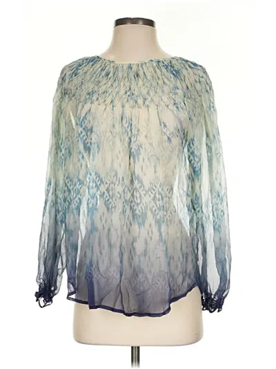Pre-owned Sundance Long Sleeve Silk Top Blue Keyhole Neckline Tops