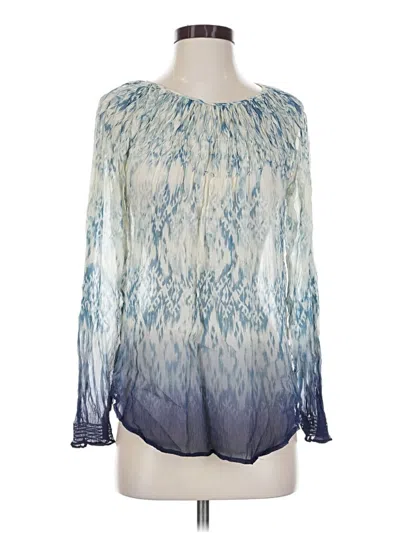 Pre-owned Sundance Long Sleeve Silk Top Blue Keyhole Neckline Tops