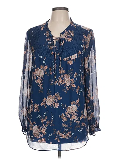 Pre-owned Sundance Long Sleeve Silk Top Blue Tie Neck Tops