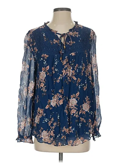 Pre-owned Sundance Long Sleeve Silk Top Blue Tie Neck Tops