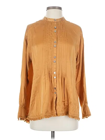 Pre-owned Sundance Long Sleeve Silk Top Brown Mock Neckline Tops