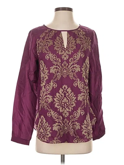 Pre-owned Sundance Long Sleeve Silk Top Burgundy Keyhole Neckline Tops