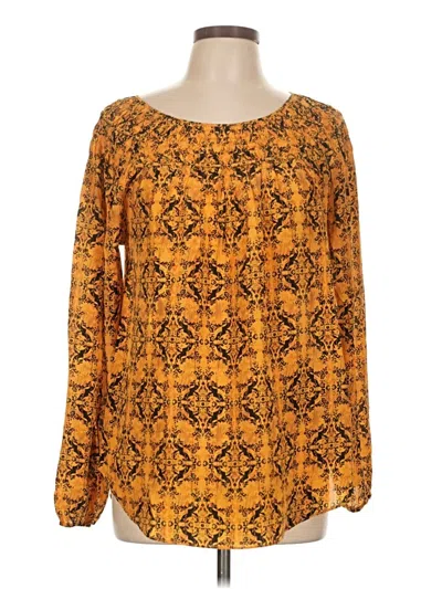 Pre-owned Sundance Long Sleeve Silk Top Gold Square Neckline Tops