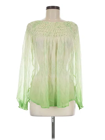 Pre-owned Sundance Long Sleeve Silk Top Green Keyhole Neckline Tops