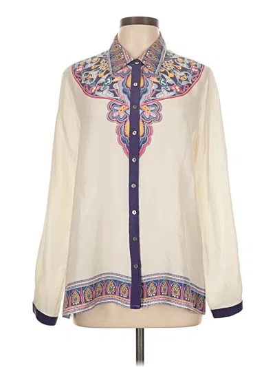 Pre-owned Sundance Long Sleeve Silk Top Ivory Collared Neckline Tops