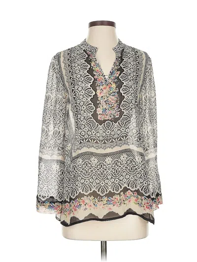 Pre-owned Sundance Long Sleeve Silk Top Ivory Plunge Neckline Tops In White