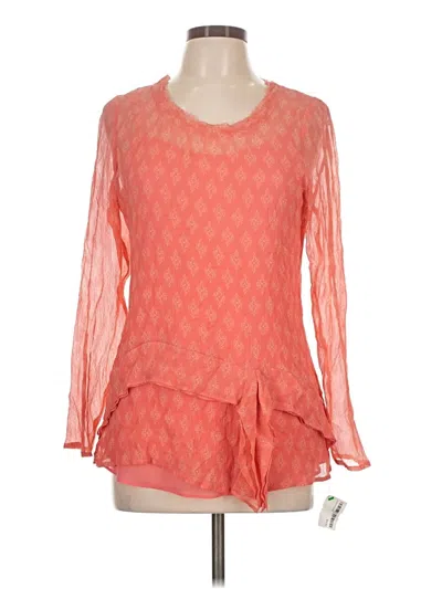 Pre-owned Sundance Long Sleeve Silk Top Orange Square Neckline Tops