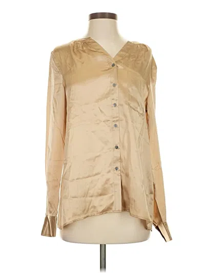 Pre-owned Sundance Long Sleeve Silk Top Tan Metallic Pattern Cowl Neck Tops In Brown