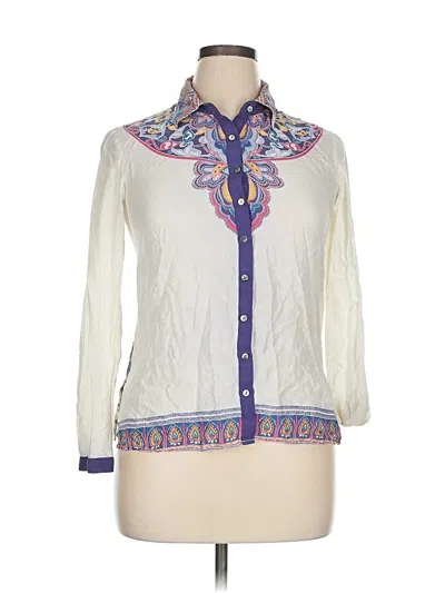 Pre-owned Sundance Long Sleeve Silk Top White Collared Neckline Tops