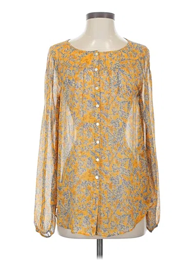 Pre-owned Sundance Long Sleeve Silk Top Yellow Square Neckline Tops