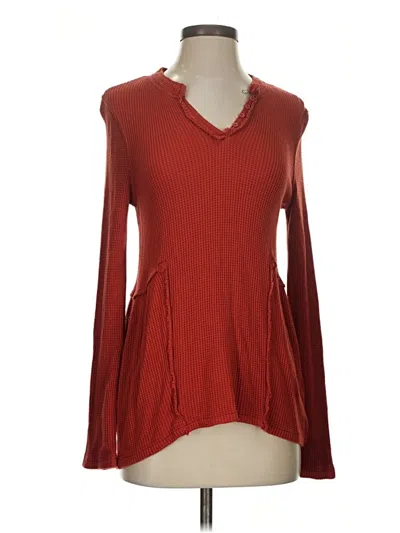 Pre-owned Sundance Long Sleeve Top Red Solid Pattern V Neck Tops