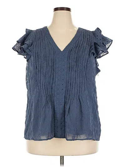 Pre-owned Sundance Short Sleeve Blouse In Blue