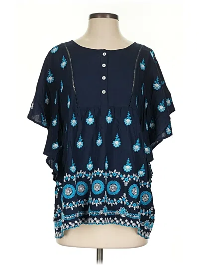 Pre-owned Sundance Short Sleeve Blouse In Blue