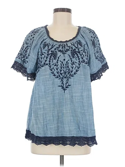 Pre-owned Sundance Short Sleeve Blouse In Blue