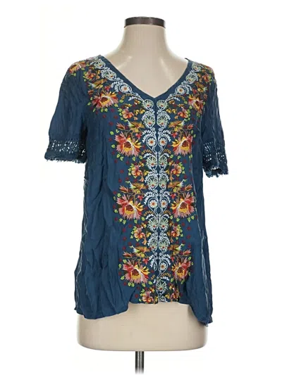 Pre-owned Sundance Short Sleeve Blouse In Blue