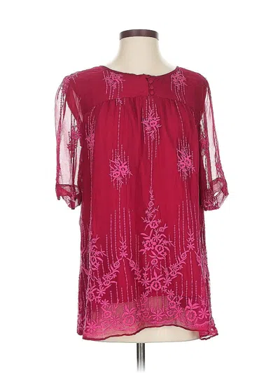 Pre-owned Sundance Short Sleeve Blouse In Burgundy