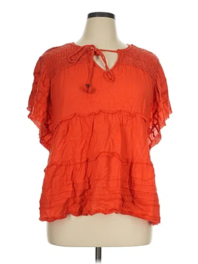 Pre-owned Sundance Short Sleeve Blouse In Orange